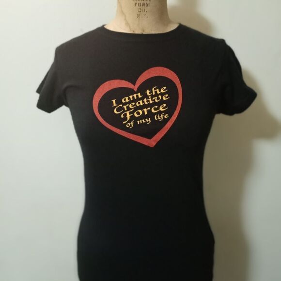Custommade I am the creative force of my life Black M tee w Glass Heart pendant - Picture 1 of 11
